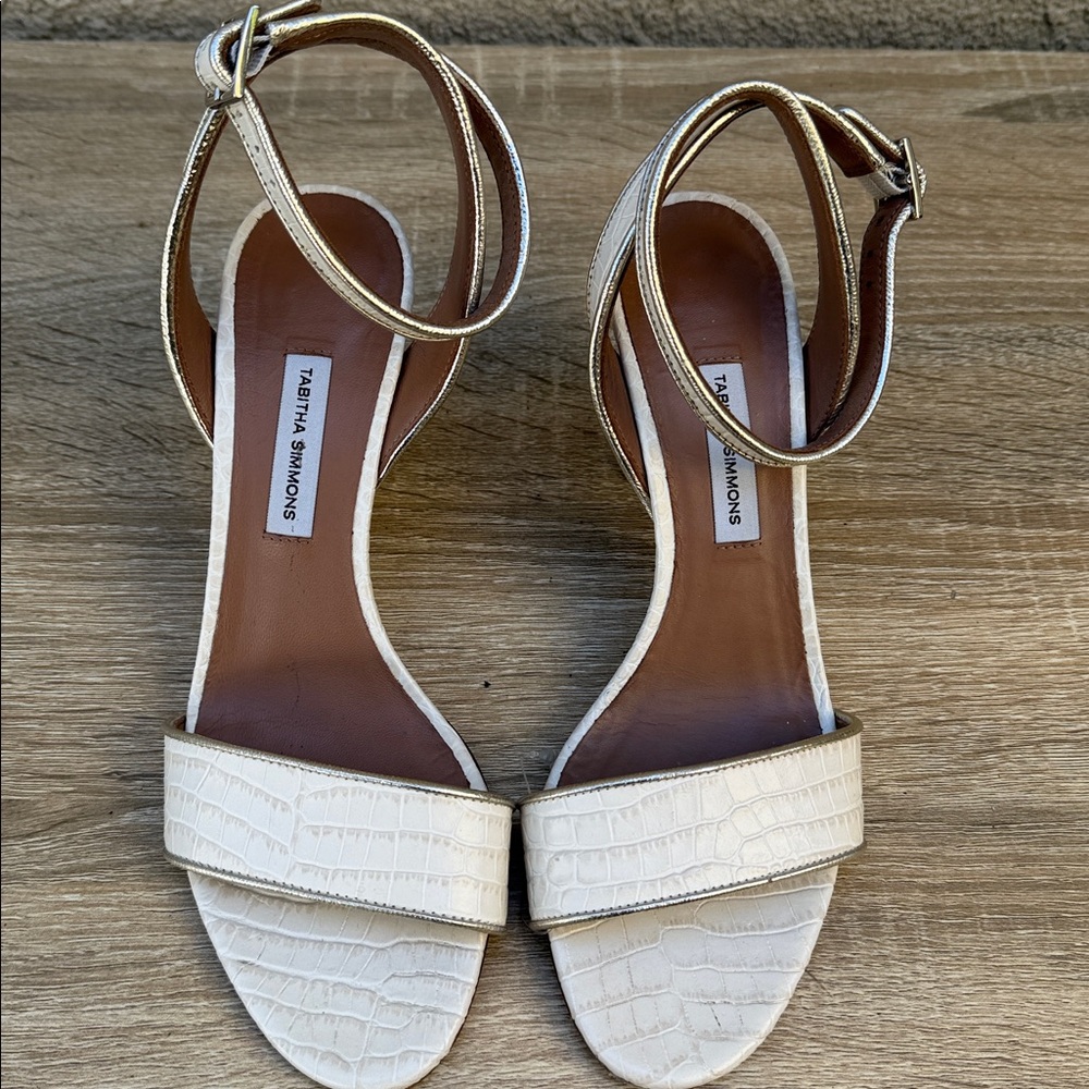 Tabitha Simmons Ivory Croc-Embossed Heels